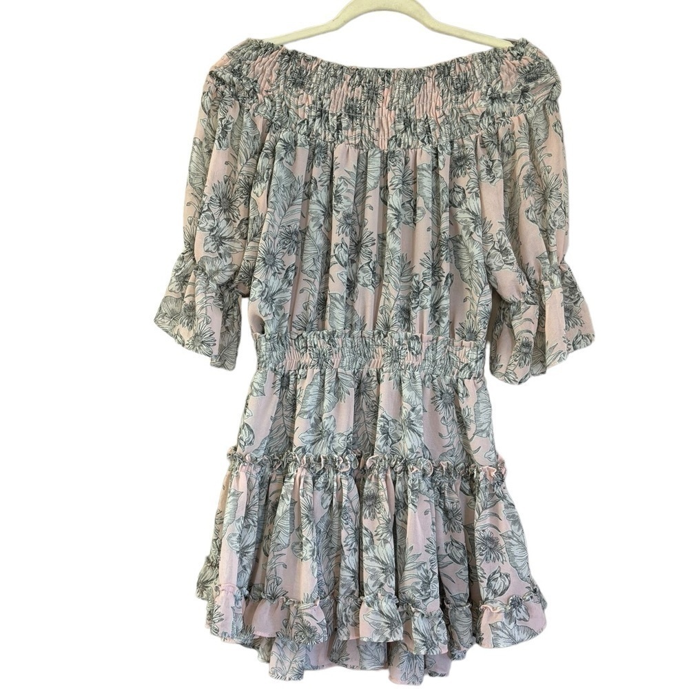 Misa Los Angeles Pink and Sage Floral Off-Shoulder Mini Dress